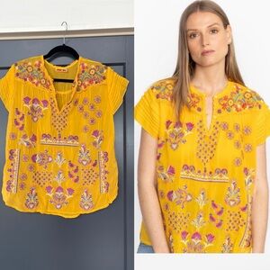 Johnny Was Vibrant Yellow Embroidered Tunic